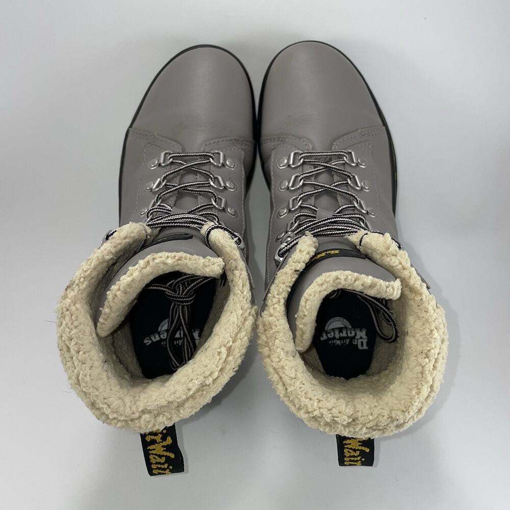 Dr. Martens Doc W FL Combs Faux Fur Combat Boots Womens Size 8 Gray Leather - Picture 6 of 11